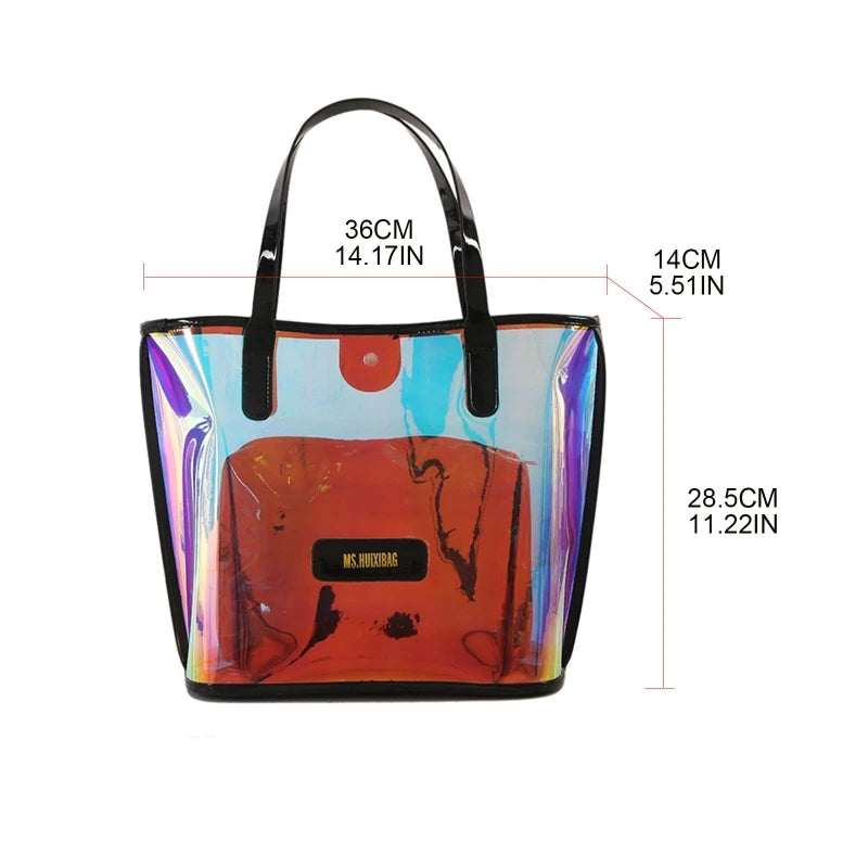 Clear Shoulder Bag Waterproof Tote Bag PVC Transparent Handbag Large Capacity