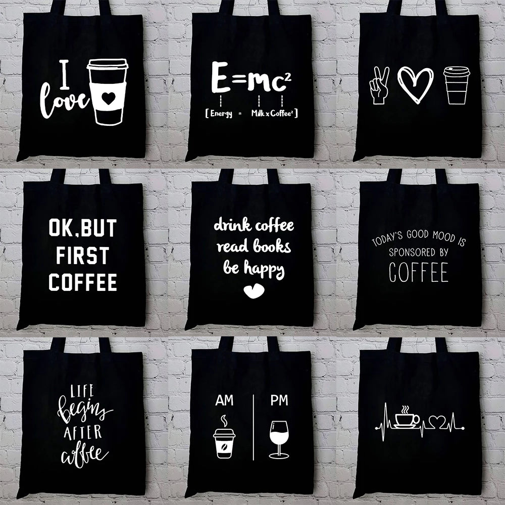 Coffee Printing Canvas Shopper Bag for Women