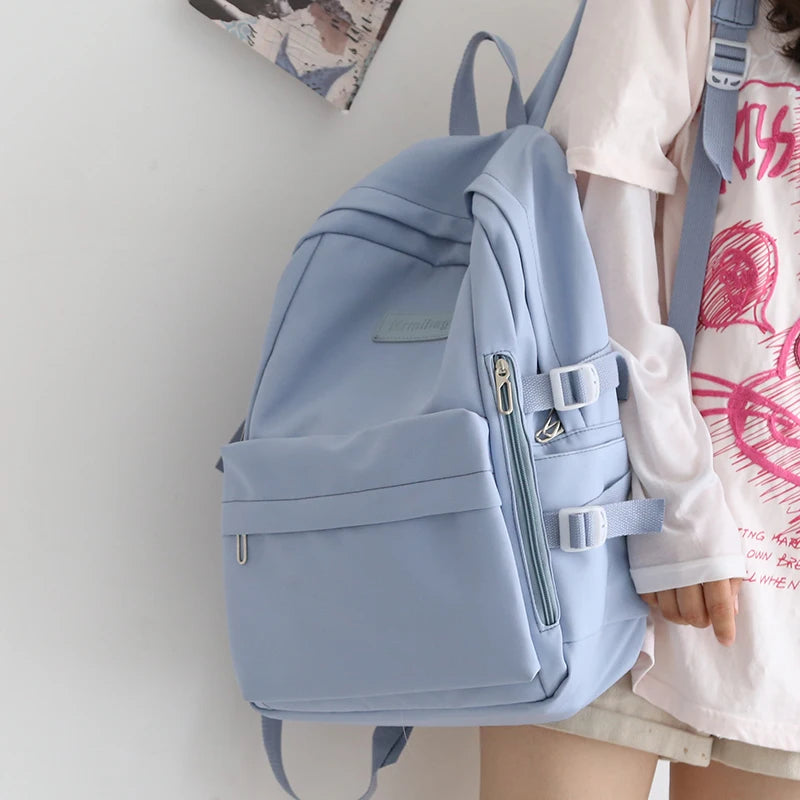 Large Nylon Waterproof Backpack Girls Book Bag Teen Schoolbag Khaki