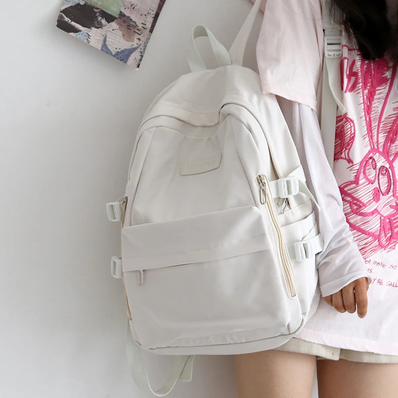 Large Nylon Waterproof Backpack Girls Book Bag Teen Schoolbag Khaki