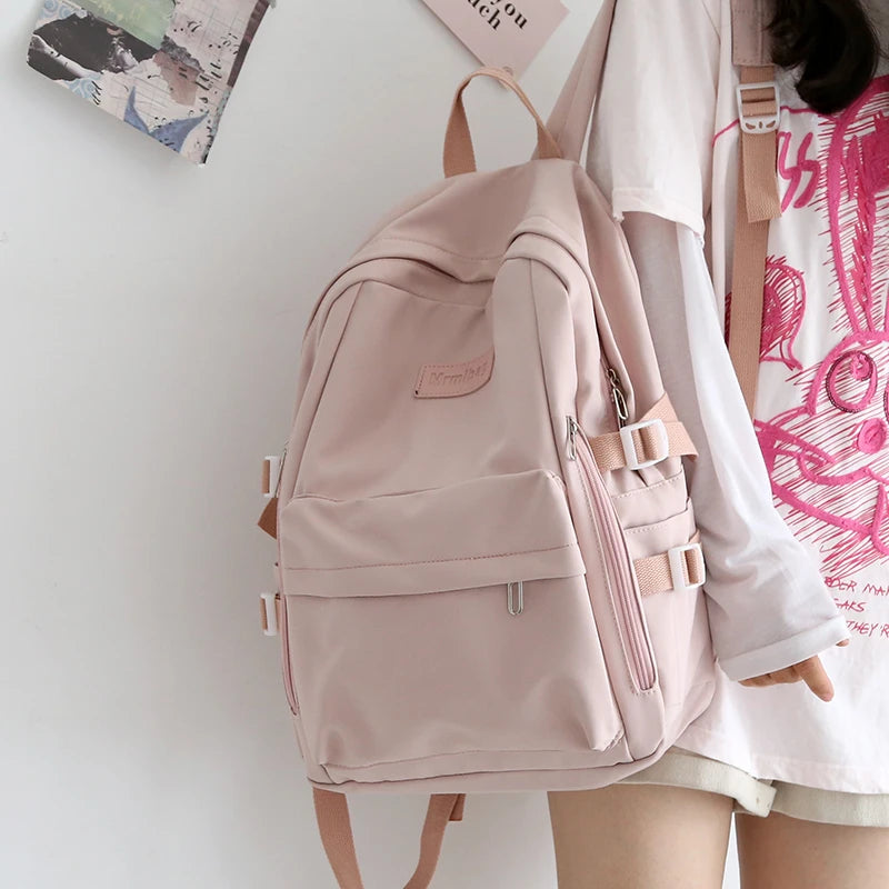 Large Nylon Waterproof Backpack Girls Book Bag Teen Schoolbag Khaki