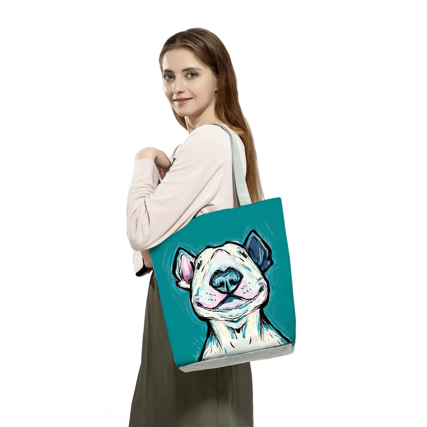 Funny Bull Terrier Dog Print Shopping Bags Tote Women Casual Handbag