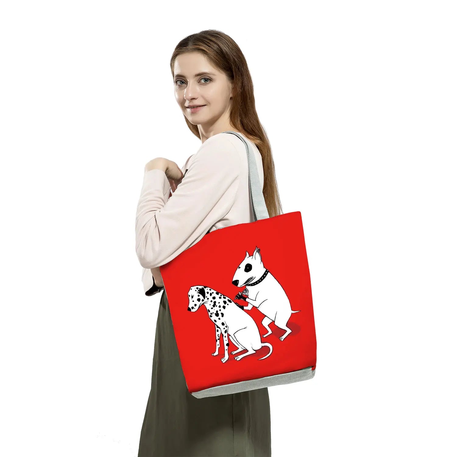 Funny Bull Terrier Dog Print Shopping Bags Tote Women Casual Handbag