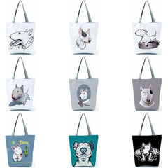 Funny Bull Terrier Dog Print Shopping Bags Tote Women Casual Handbag