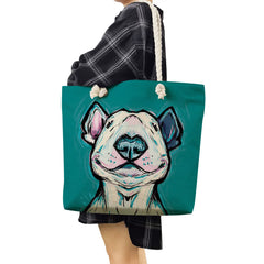 Funny Bull Terrier Dog Tote Bag High Capacity Linen Women Handbag