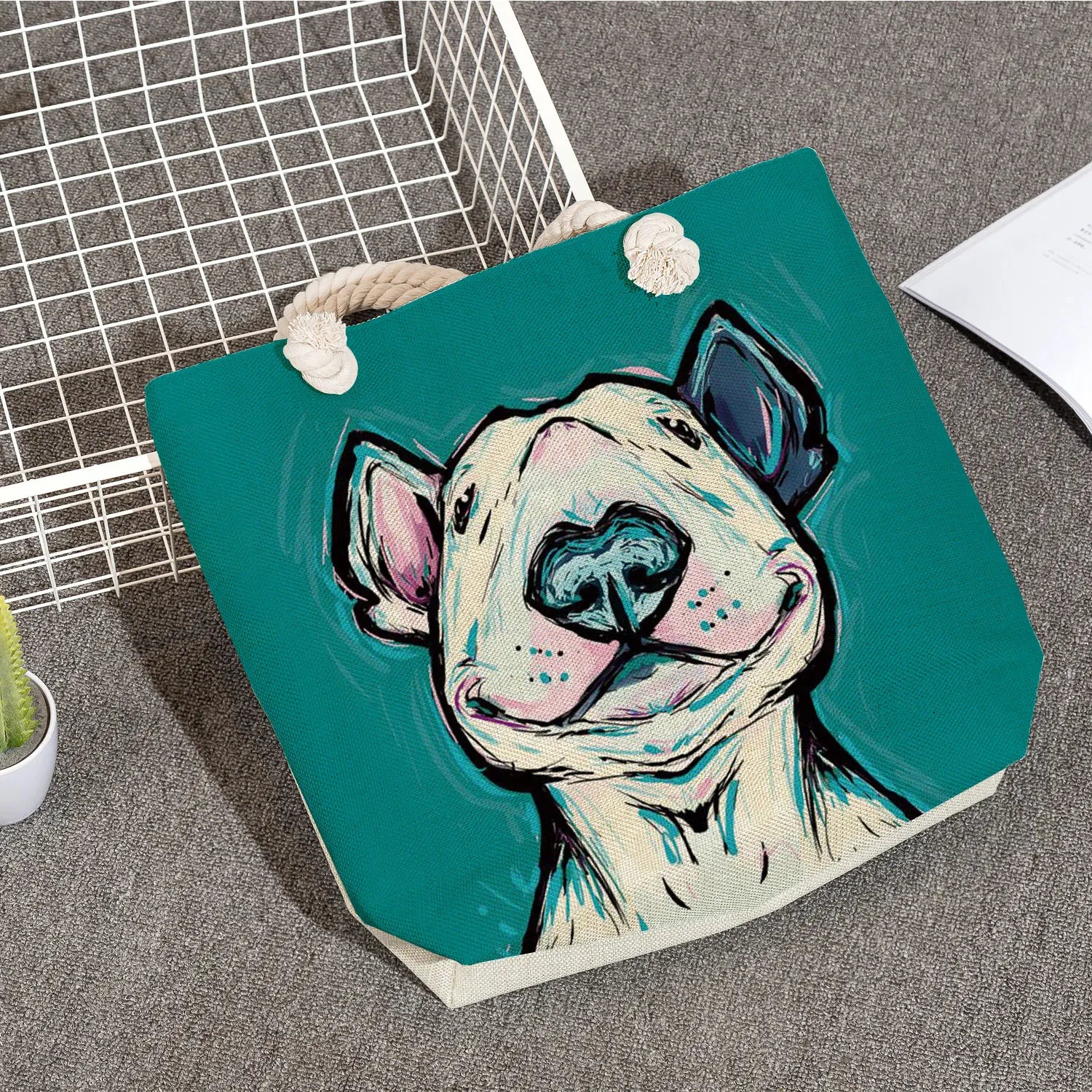 Funny Bull Terrier Dog Print Tote Bag for Women