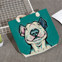 Funny Bull Terrier Dog Tote Bag High Capacity Linen Women Handbag
