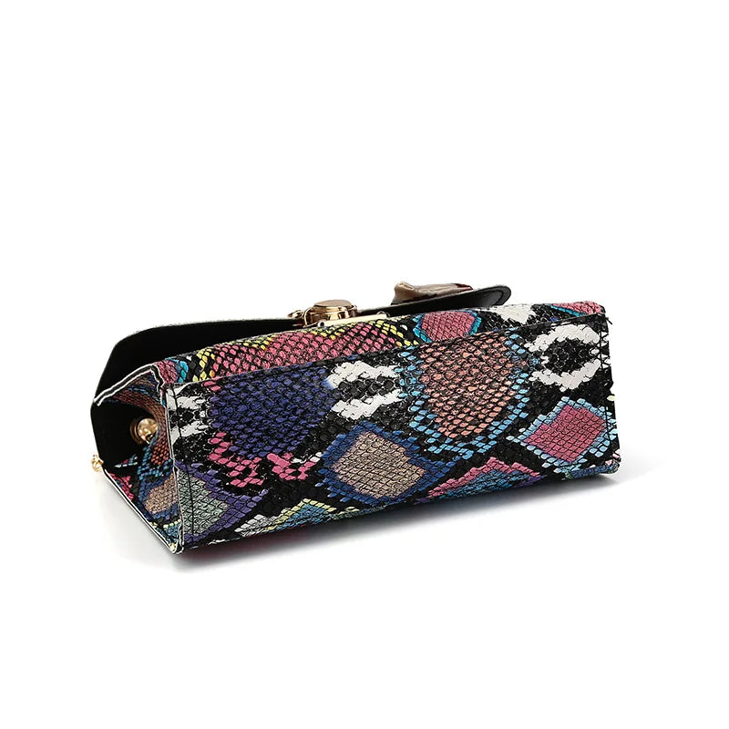 Snake Pattern Silk Scarf Handbag Chain Shoulder Crossbody Bag