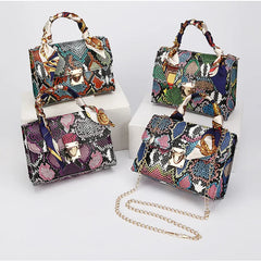 Snake Pattern Silk Scarf Handbag Chain Shoulder Crossbody Bag