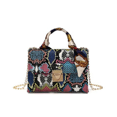 Snake Pattern Silk Scarf Handbag Chain Shoulder Crossbody Bag