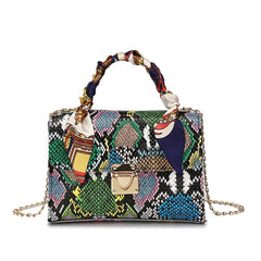 Snake Pattern Silk Scarf Handbag Chain Shoulder Crossbody Bag