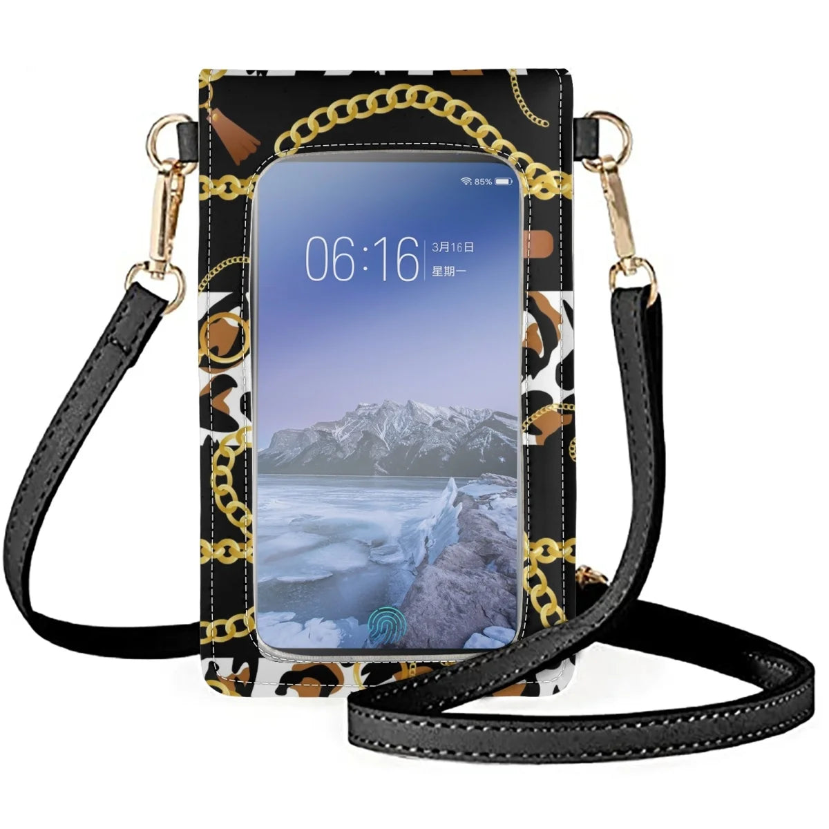 Coloranimal Chain Leopard Print Phone Bag with Shoulder Strap