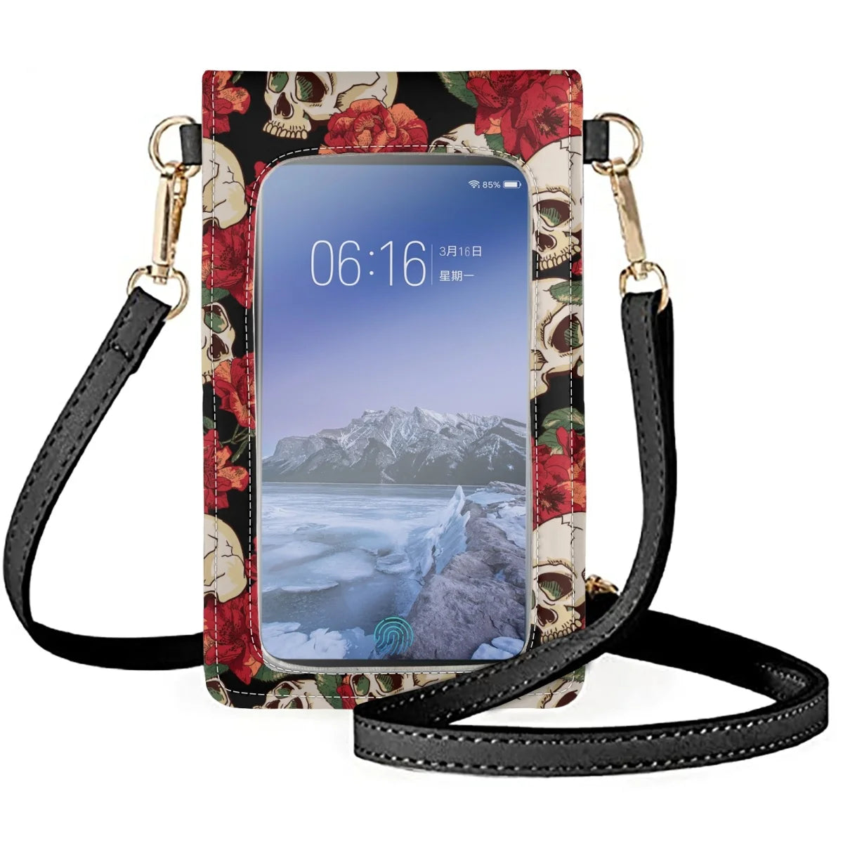 Coloranimal Skull Rose Mobile Phone Storage Bag Leather Wallet For Women