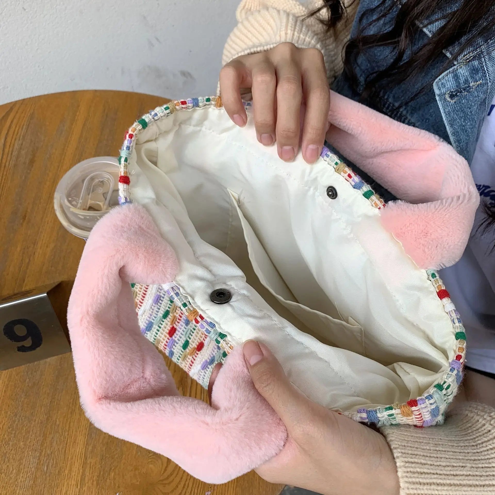 Colorful Women Shoulder Bag Soft Plush Handle Female Tote Shopping Bags