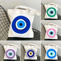 Colorful Evil Eye Psychedelic Women Canvas Shoulder Handbag