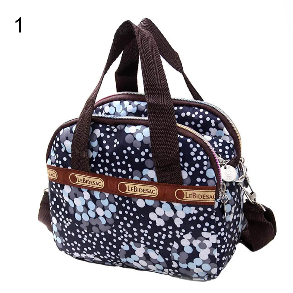 Floral Print Women Pocket Zipper Tote Handbag Nylon Crossbody Bag
