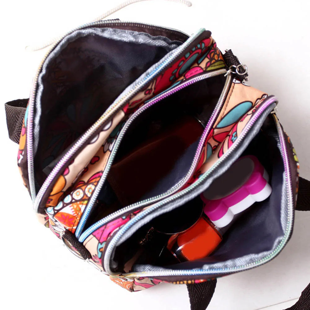 Floral Print Women Pocket Zipper Tote Handbag Nylon Crossbody Bag