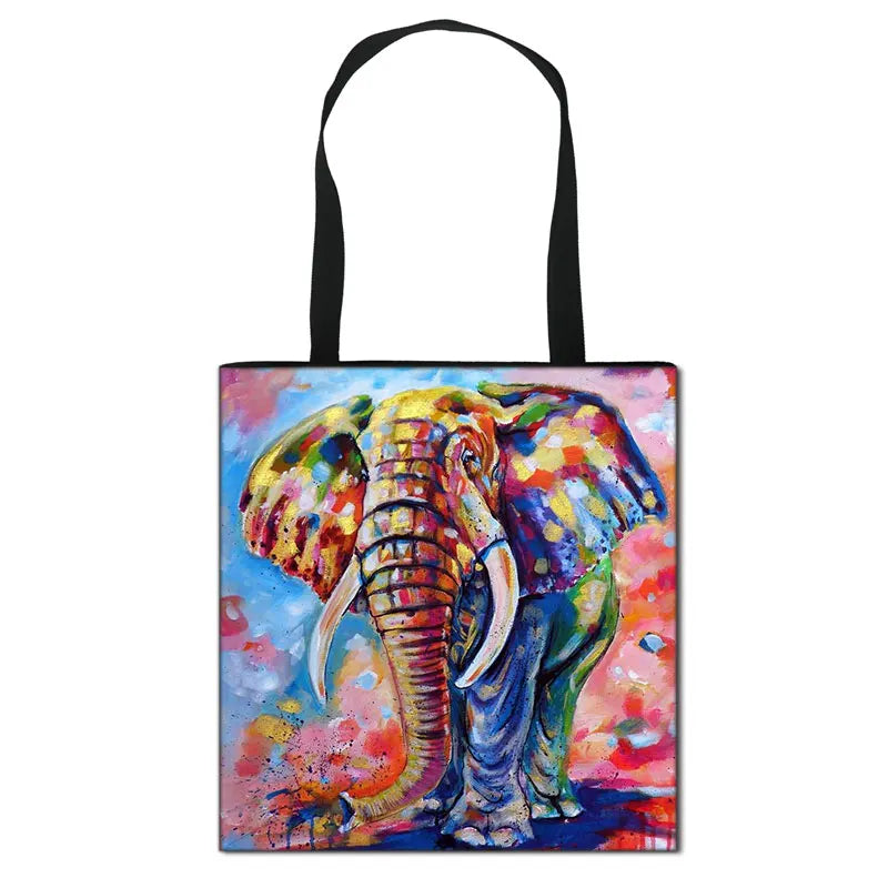 Colorful Elephant Print Totes Bag Women Casual Shoulder Bags