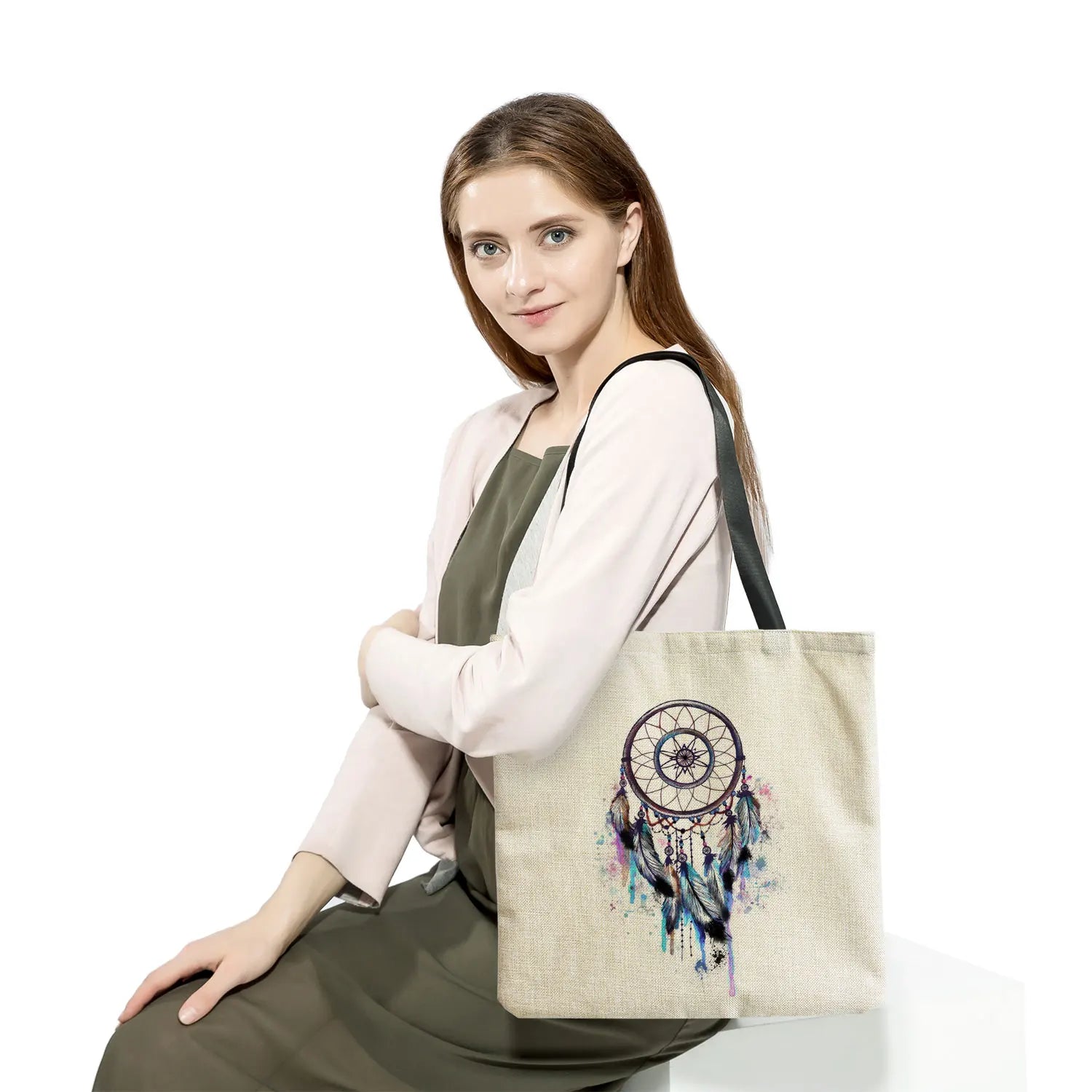 Colorful Tote Bag Dream Catcher Print Shoulder B