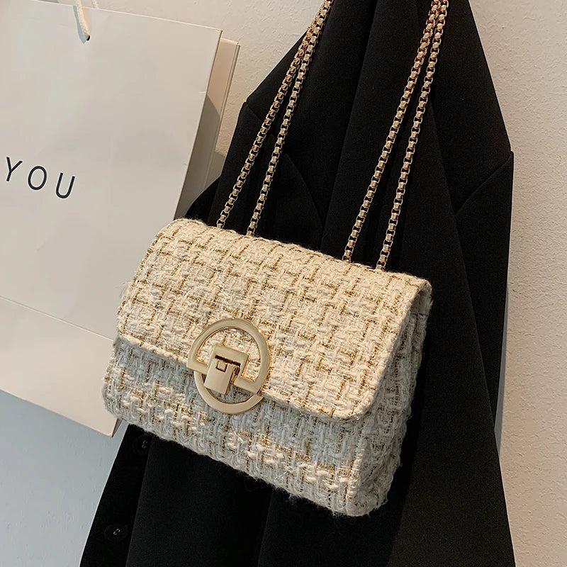 Winter Woolen Shoulder Bag with Chain Strap