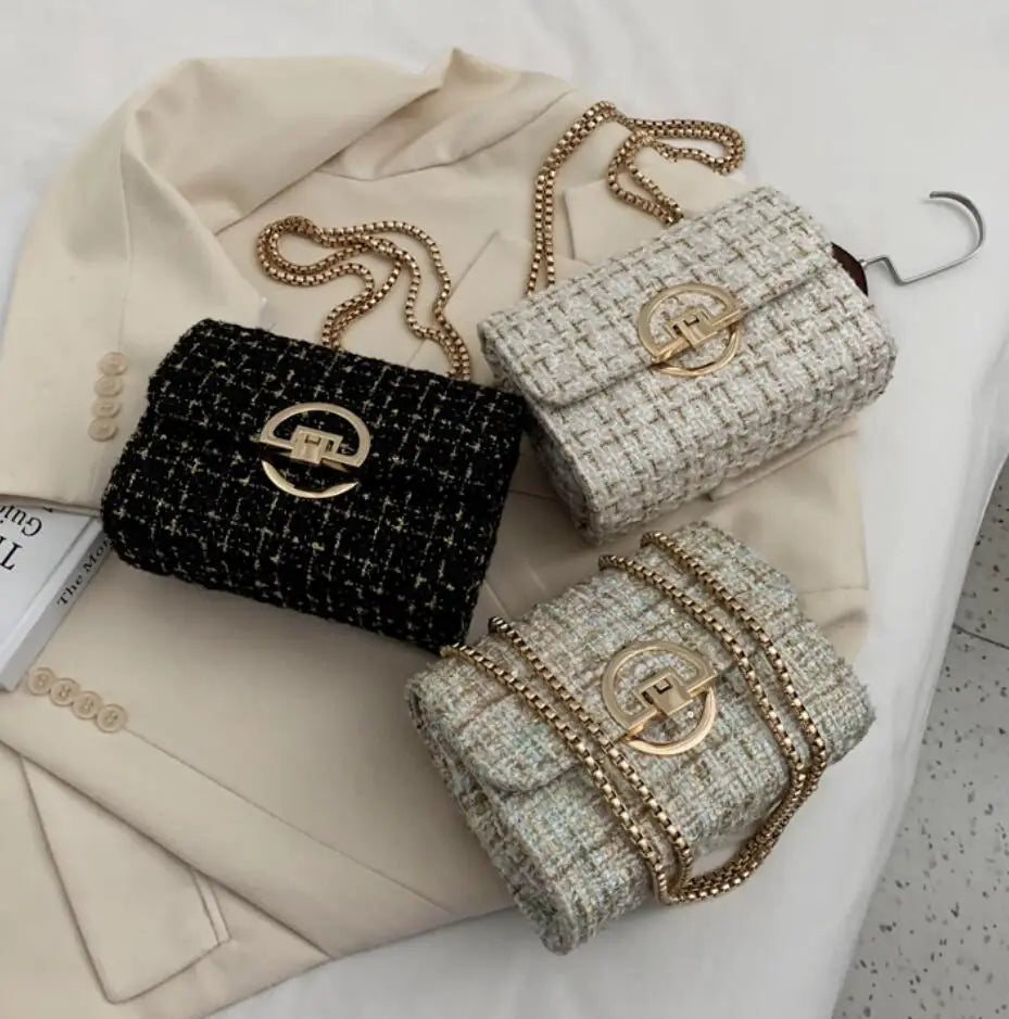 Winter Woolen Shoulder Bag with Chain Strap