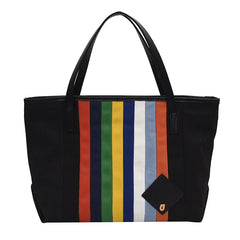 Rainbow Striped Canvas Tote Bag Women's One-Shoulder Large Casual Capacity