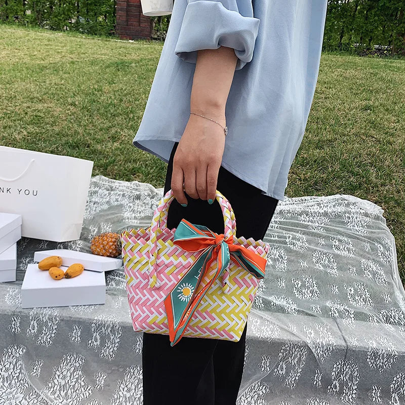 Women Woven Basket Handbag Summer Beach Shoulder Bag