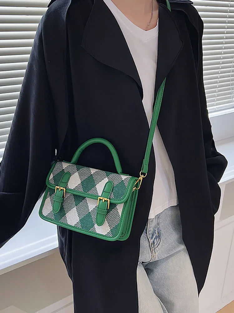 Plaid Flap Shoulder Crossbody Bag for Women Pu Leather Handbag