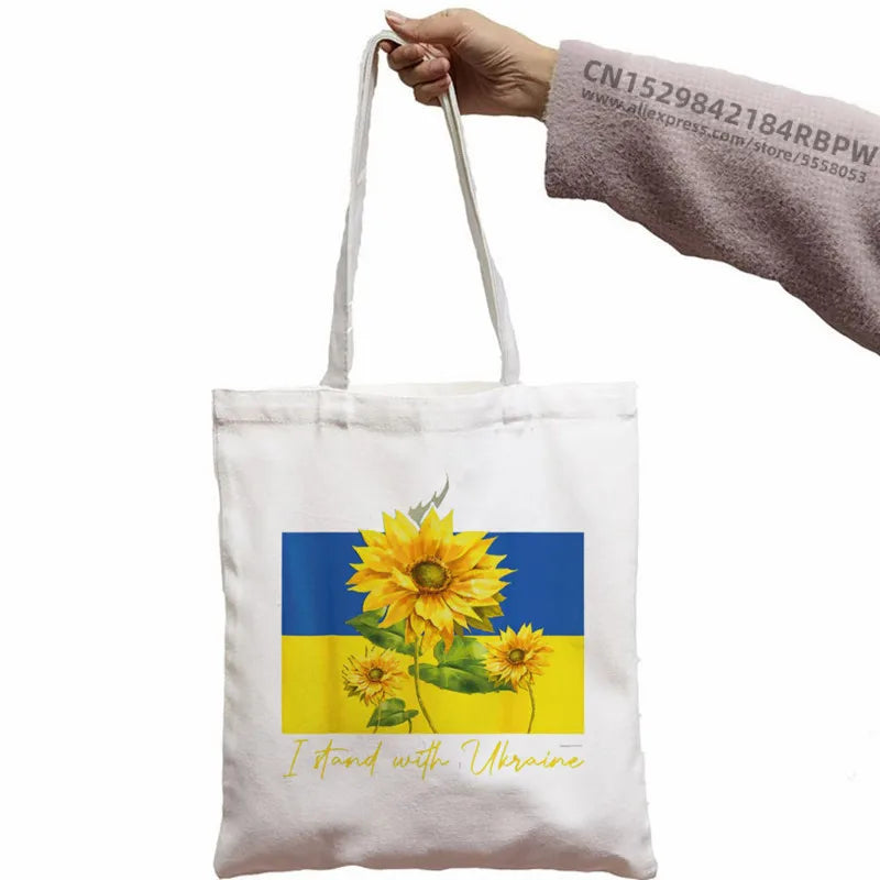 Ukraine Flag Sunflower Vintage Ukrainian Print Canvas Bag