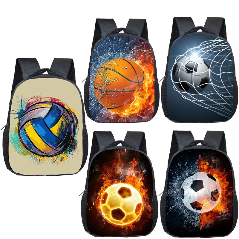 Kids Basketball Football Print Mini Backpack for School - 12 Inch