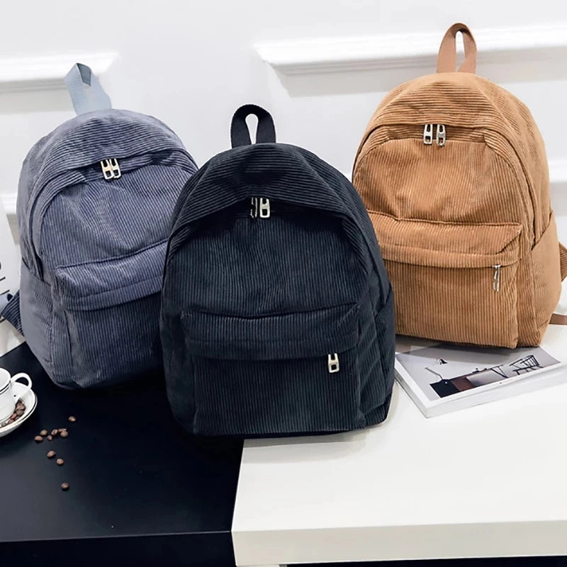Corduroy Women School Backpack Teenger Girl Mochila Bagpack
