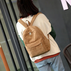 Corduroy Backpack Women School Backpack Teenger Girl School Bag