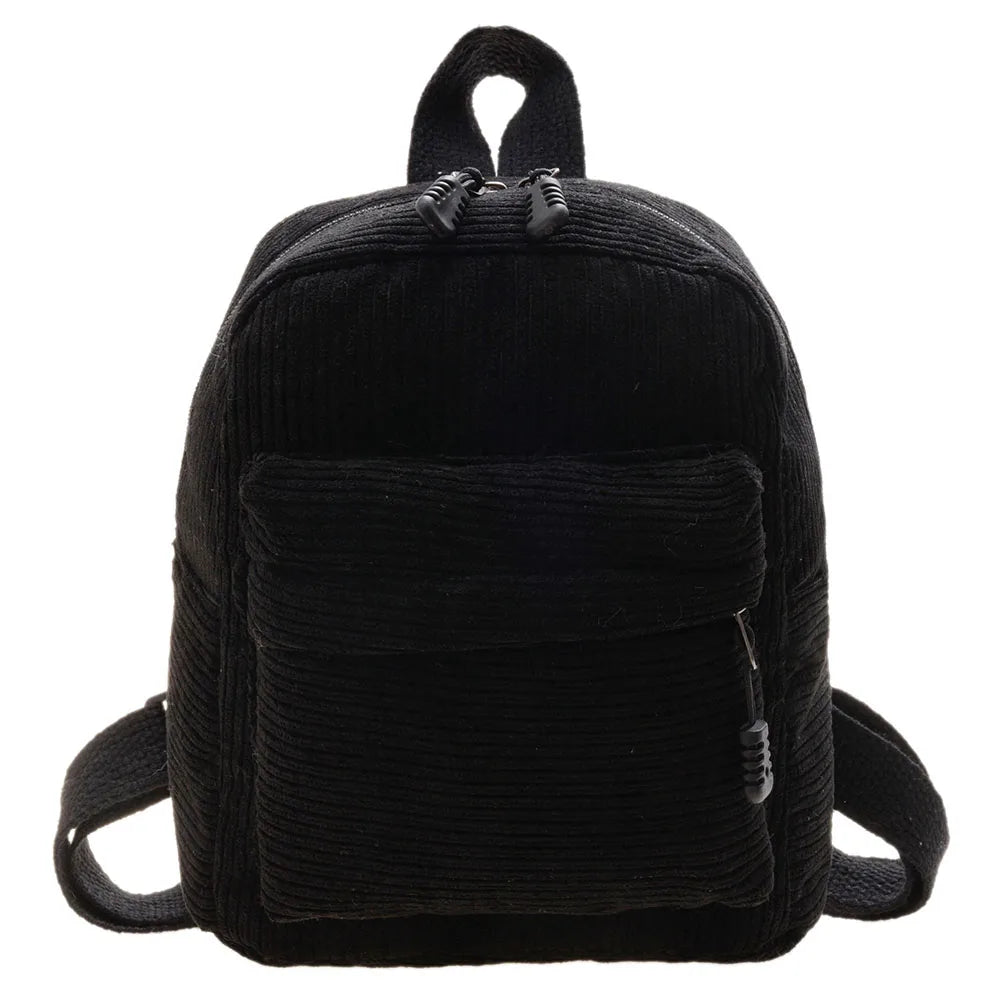 Corduroy Backpack Women School Backpack Soft Pure Teenger Girl School Bag