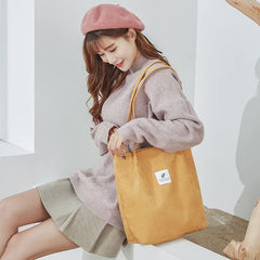 Corduroy Shoulder Bag Soft Reusable Tote for Women Girls