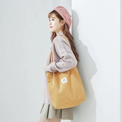 Corduroy Shoulder Bag Soft Reusable Tote for Women Girls