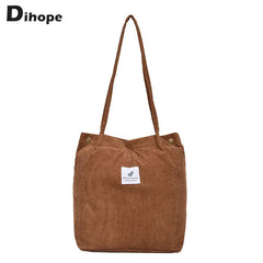 Corduroy Shoulder Bag for Women Soft Storage Reusable Totes Bag