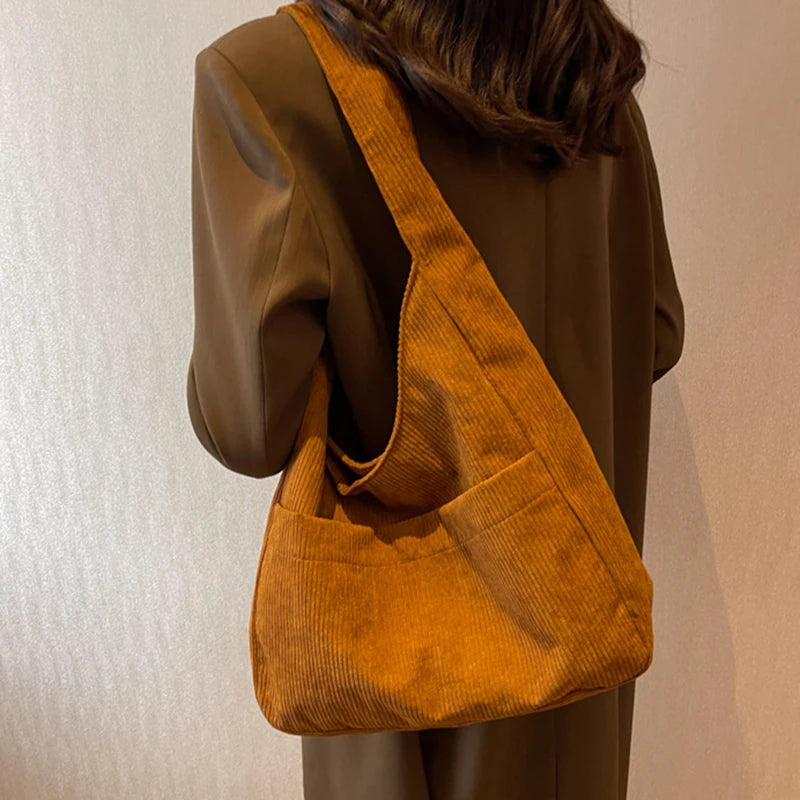 Corduroy Bag Solid Canvas Female Shoulder Tote Bags Women Casual Handbag