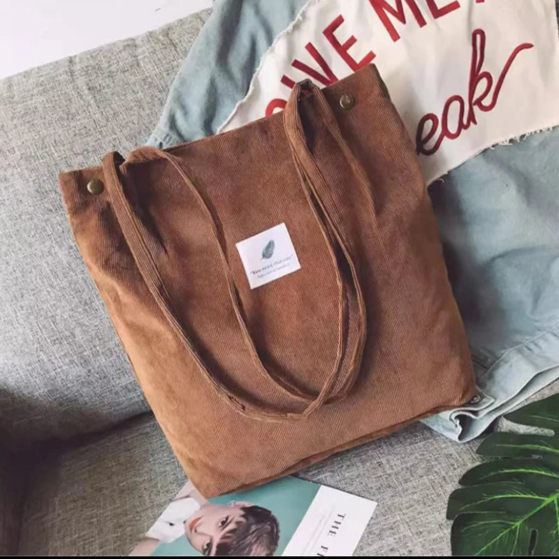 Corduroy Shopper Bag for Women Handbag Autumn Winter Canvas Tote Bag