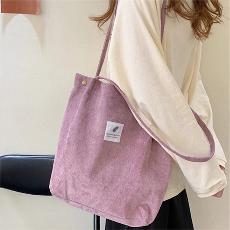 Corduroy Shopper Bag for Women Handbag Autumn Winter Canvas Tote Bag