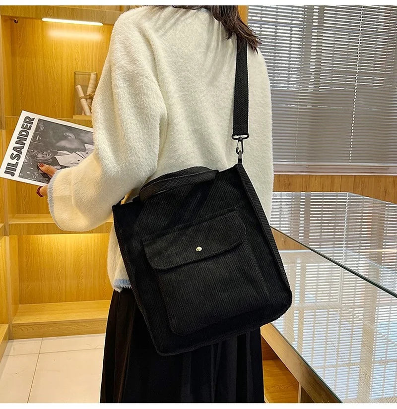 Women's Corduroy Shopper Bag Canvas Shoulder Tote