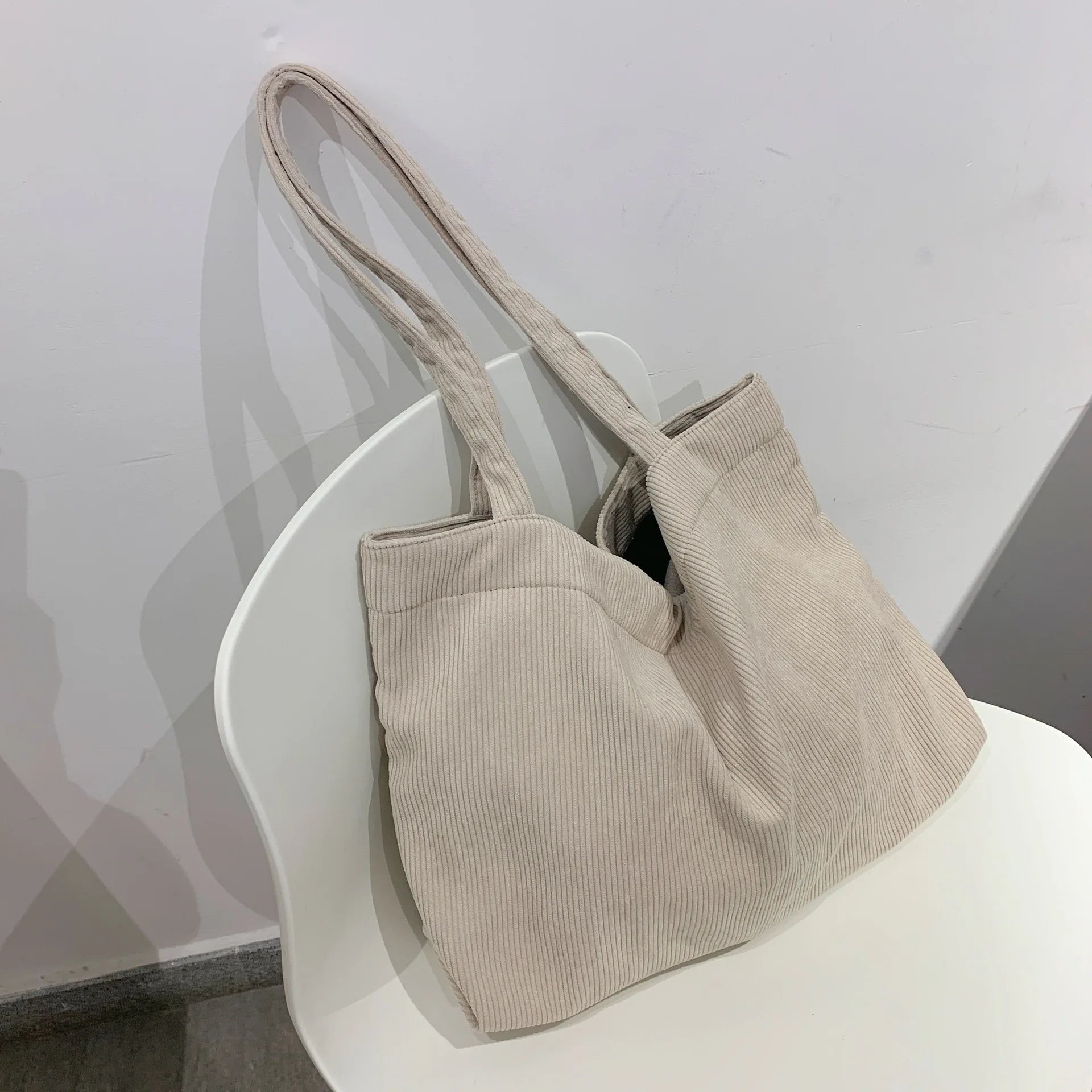 Corduroy Shopper Tote Bag for Women Canvas Shoulder Handbag