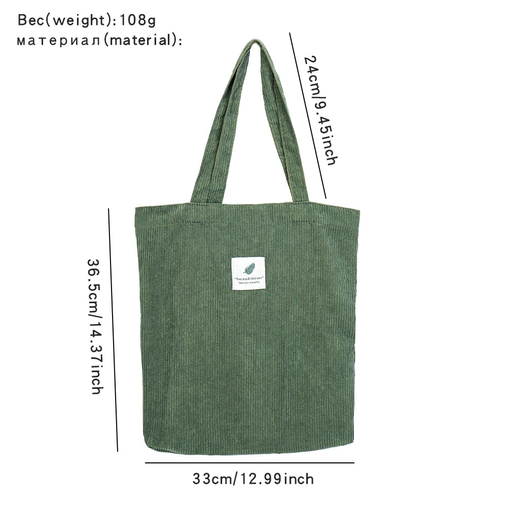 Corduroy Bag for Women Shopper Handbags Environmental Storage Reusable