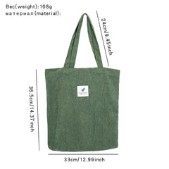 Corduroy Bag for Women Shopper Handbags Environmental Storage Reusable