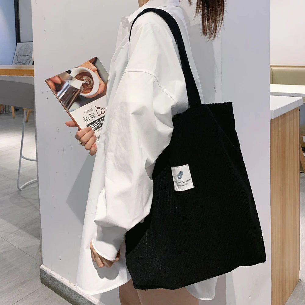 Corduroy Bag for Women Shopper Handbags Environmental Storage Reusable