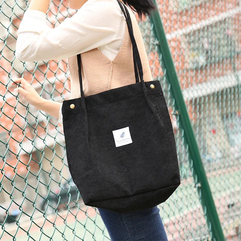 Corduroy Shoulder Bag Canvas Tote Casual Handbag