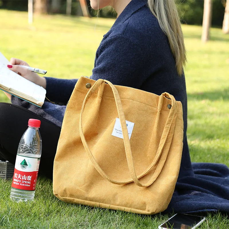 Corduroy Shoulder Bag Canvas Tote Casual Handbag