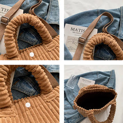 Corduroy Casual Women's Crossbody Bag Zip Tote Handbags