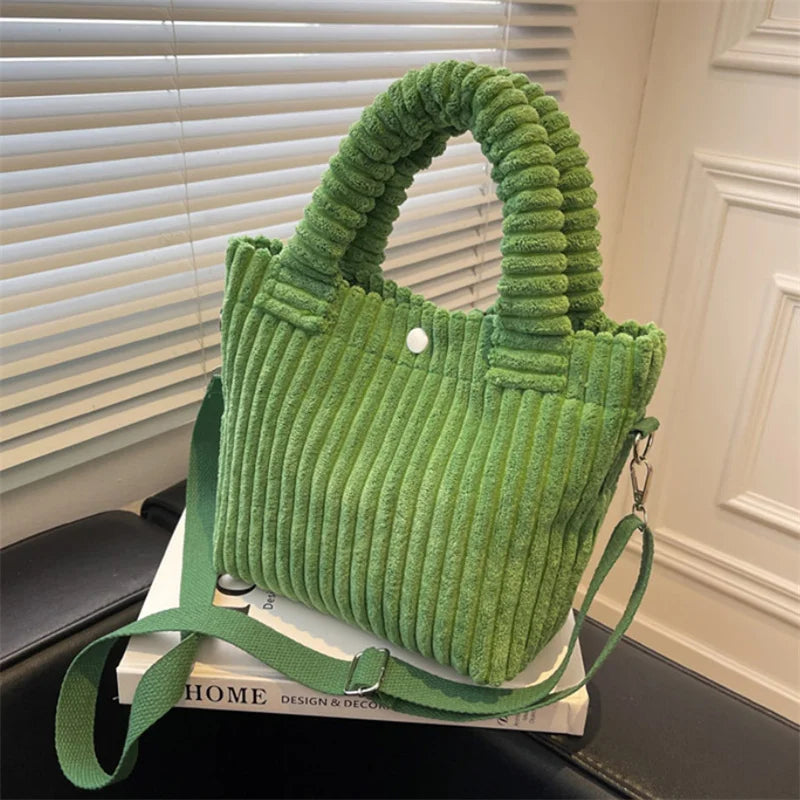 Corduroy Casual Women's Crossbody Bag Cotton Zipper Tote Handbags