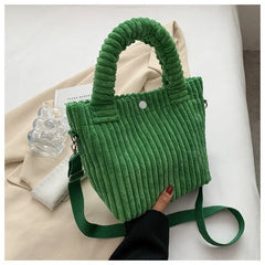 Corduroy Shoulder Crossbody Bag Zipper Tote Handbag