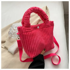 Corduroy Shoulder Crossbody Bag Zipper Tote Handbag